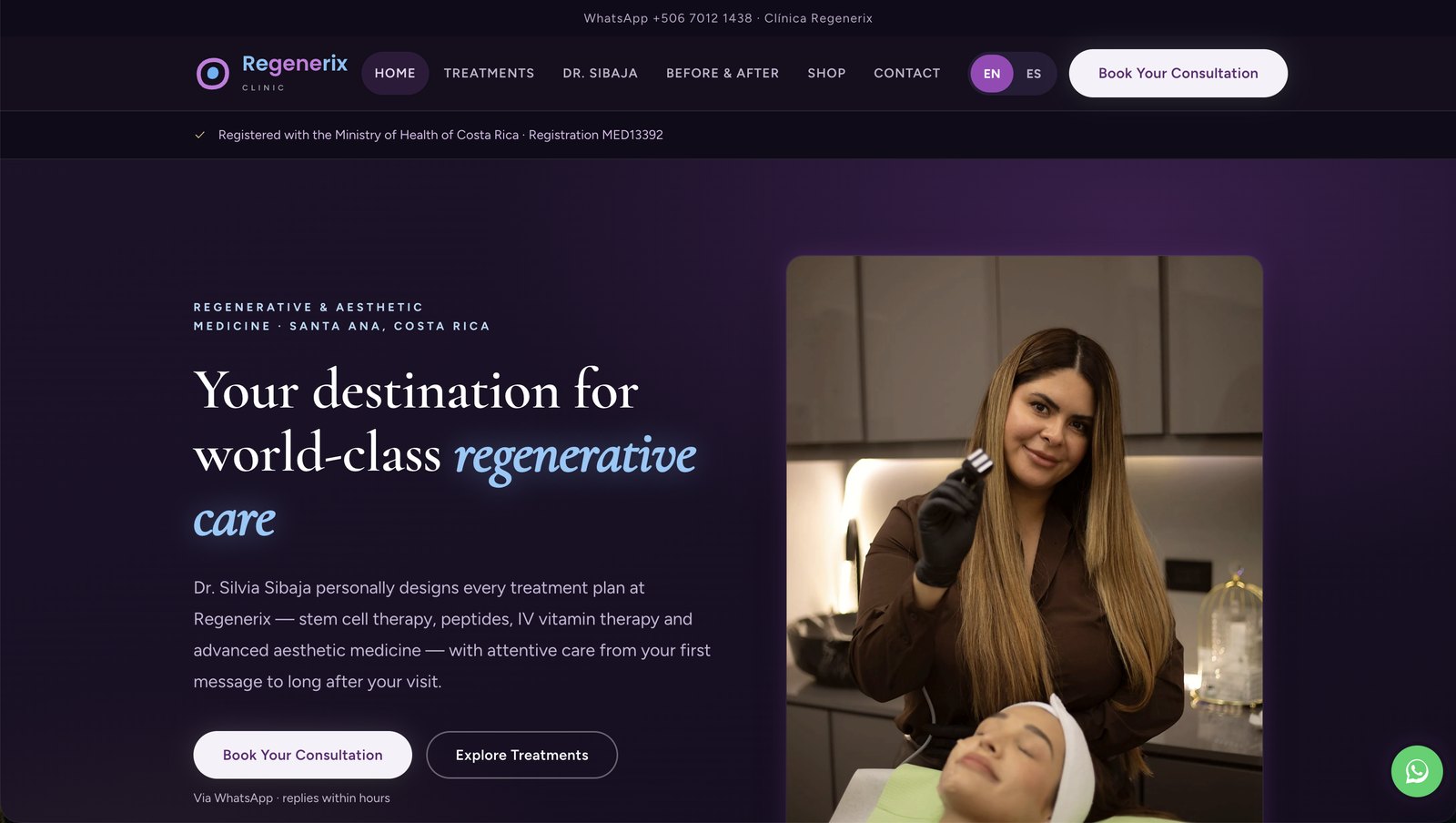 Clínica Regenerix website homepage